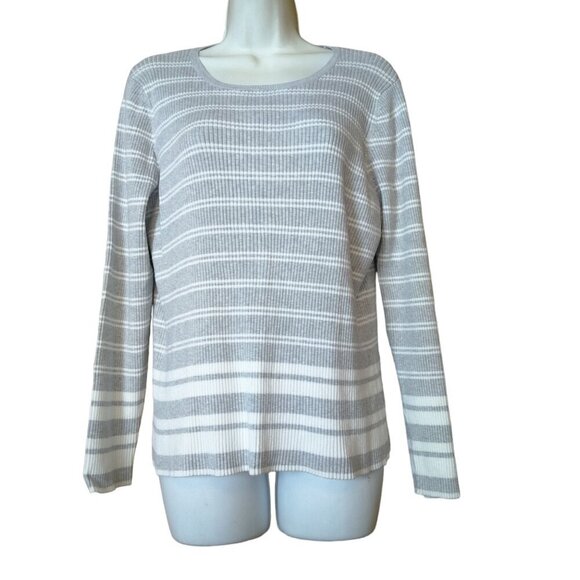 Worthington Women's XL Long Sleeve Gray Striped Pullover Sweater Casual Classic - Picture 1 of 4